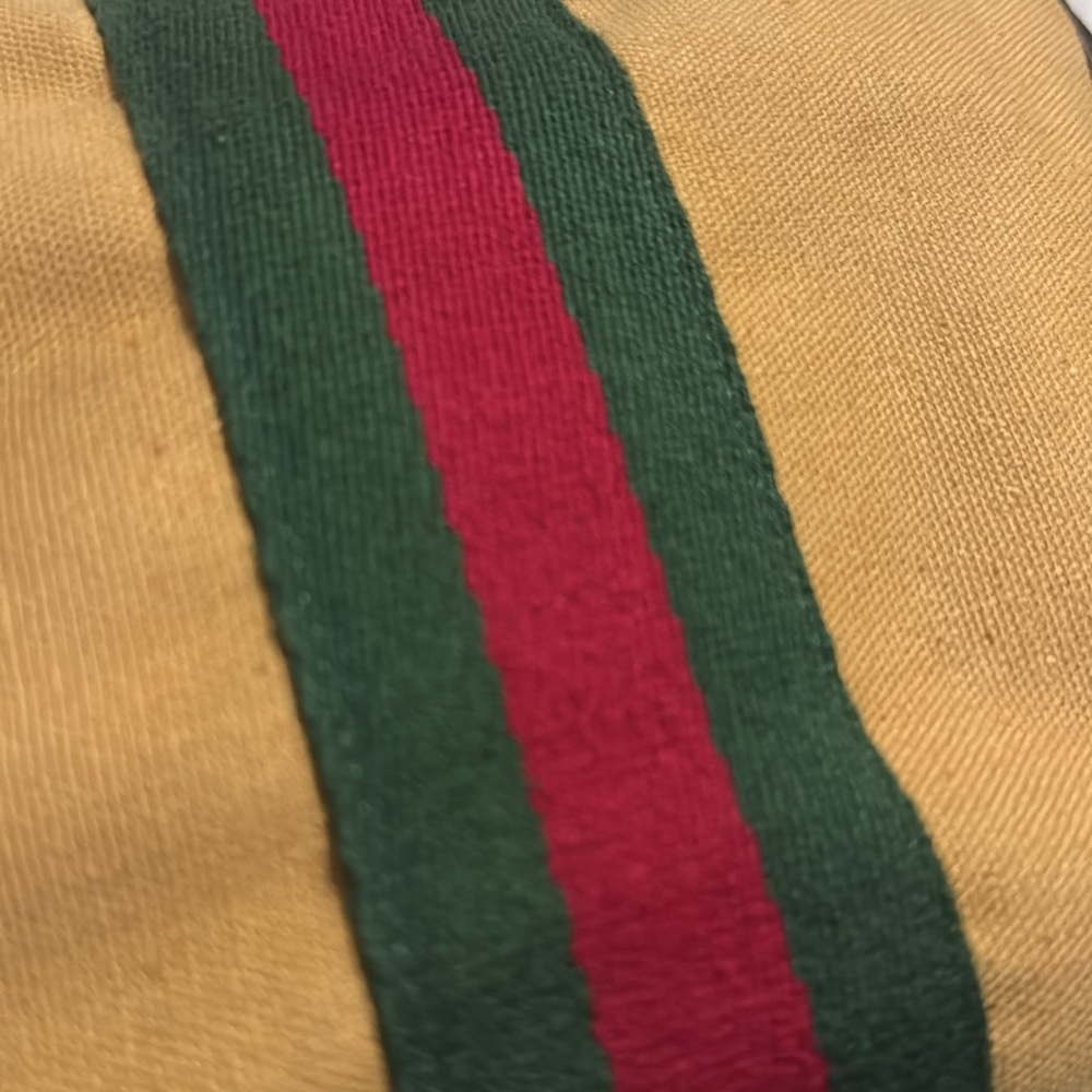 Converted Vintage Pouch-Tan Canvas-Red & Green Stripe Detail-Brassy Link Chain - Picture 6 of 17